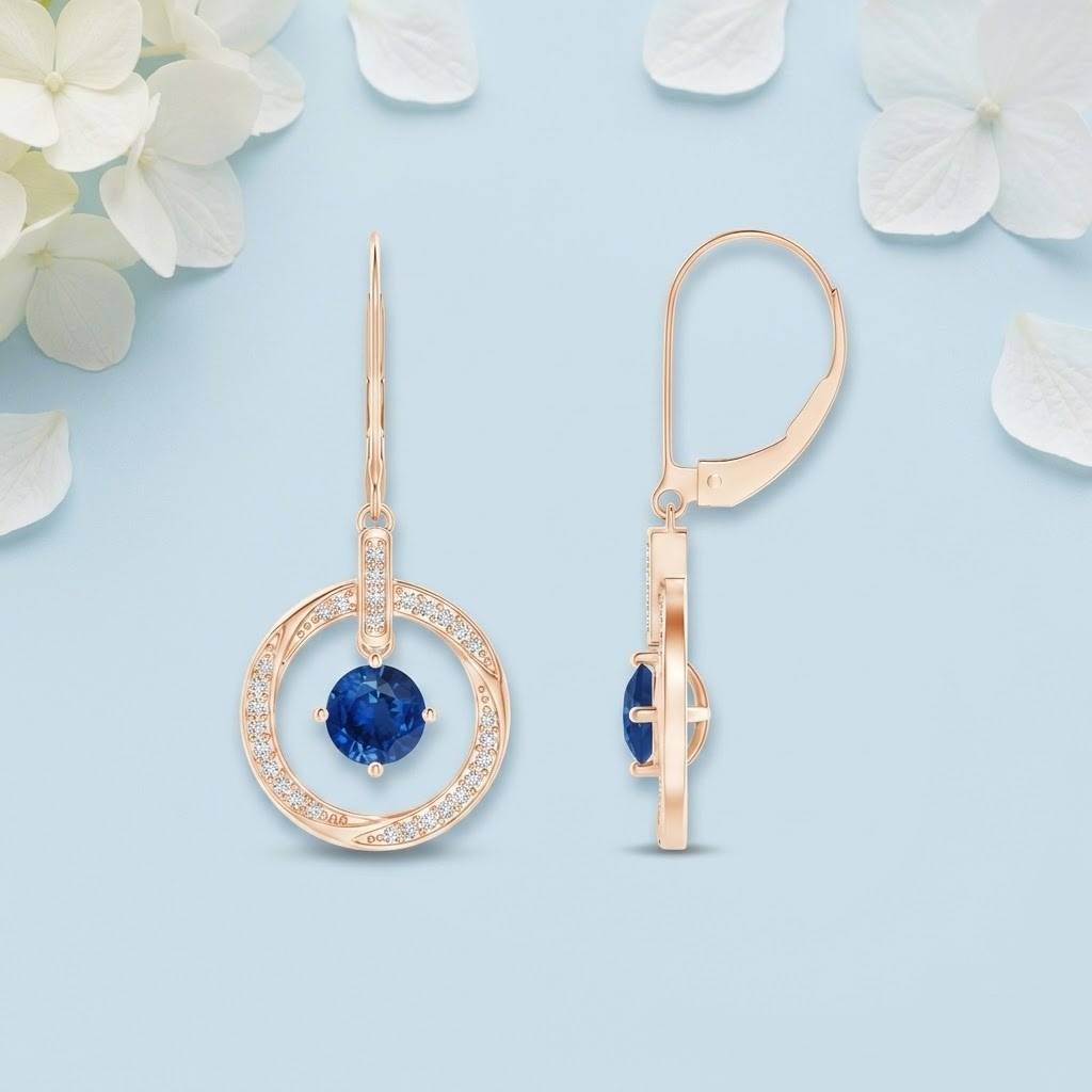 925 Sterling Blue Sapphire Blue Cz Round-Cut Orbit Circle Halo Dangle Earrings For Women : ER-0088-BSP-RG