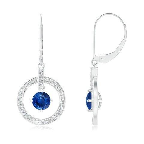 925 Sterling Blue Sapphire Blue Cz Round-Cut Orbit Circle Halo Dangle Earrings For Women : ER-0088-BSP-WG