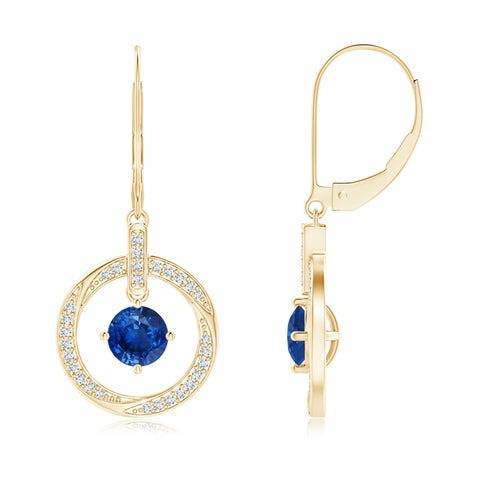 925 Sterling Blue Sapphire Blue Cz Round-Cut Orbit Circle Halo Dangle Earrings For Women : ER-0088-BSP-YG