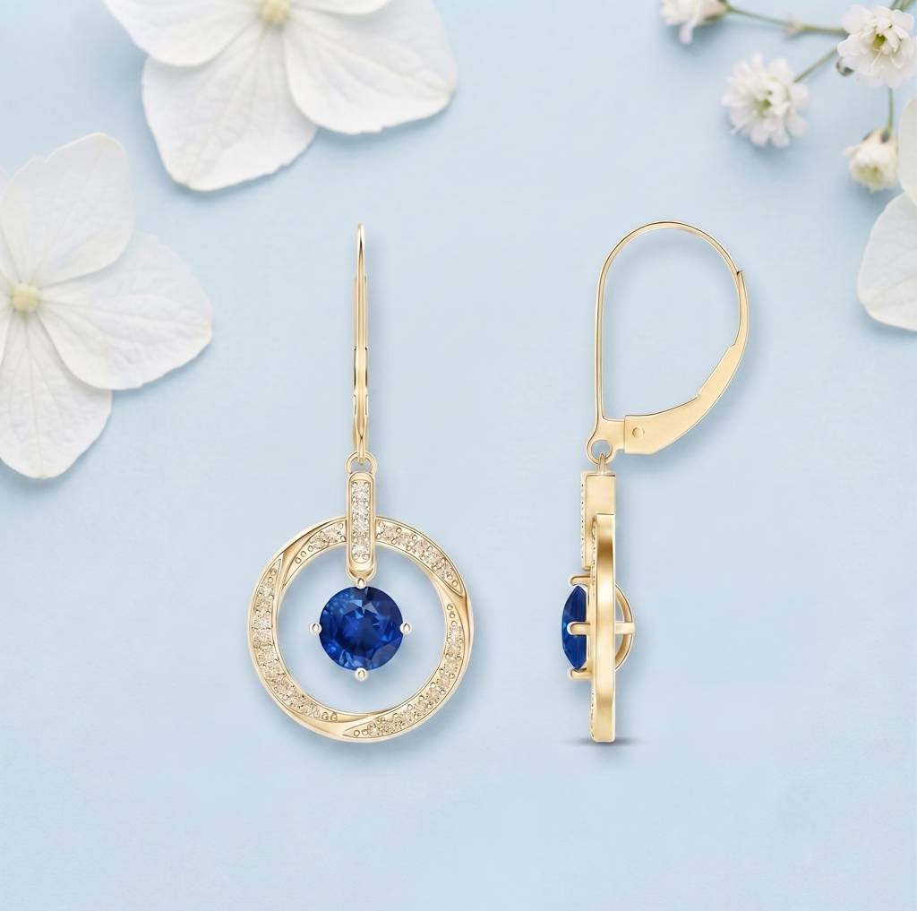 925 Sterling Blue Sapphire Blue Cz Round-Cut Orbit Circle Halo Dangle Earrings For Women : ER-0088-BSP-YG