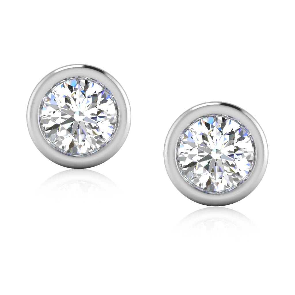 Iski Uski 925 Sterling Silver Bezel Solitaire Stud Earrings