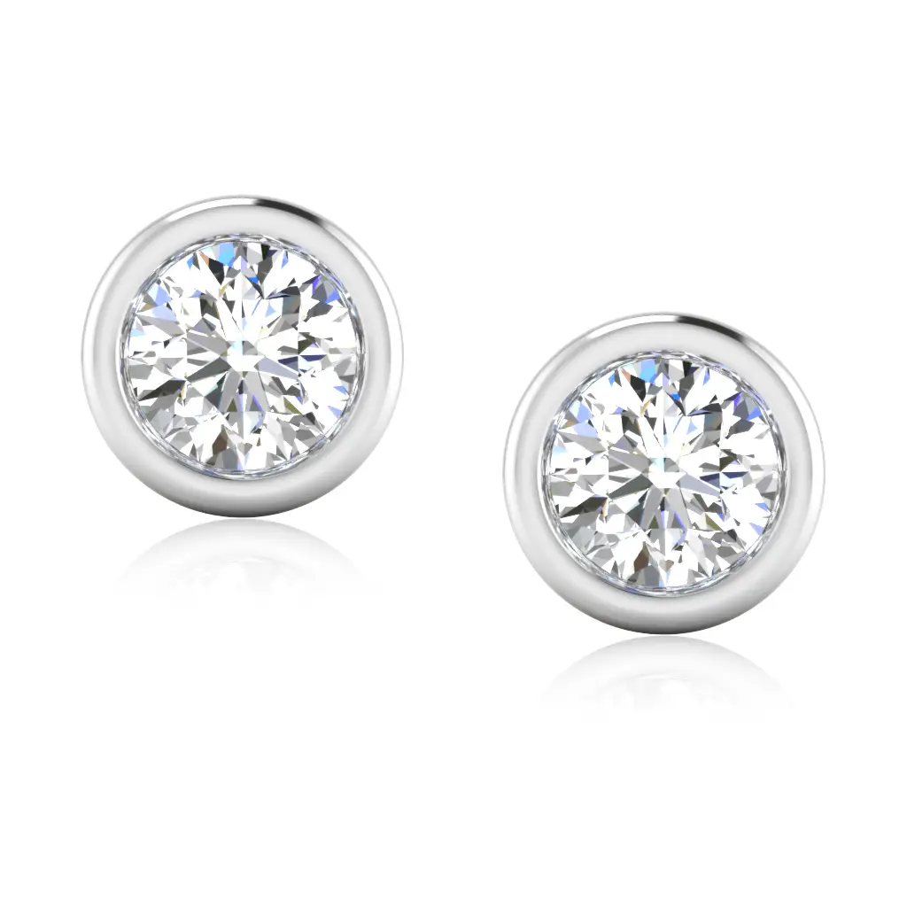 Iski Uski 925 Sterling Silver Bezel Solitaire Stud Earrings