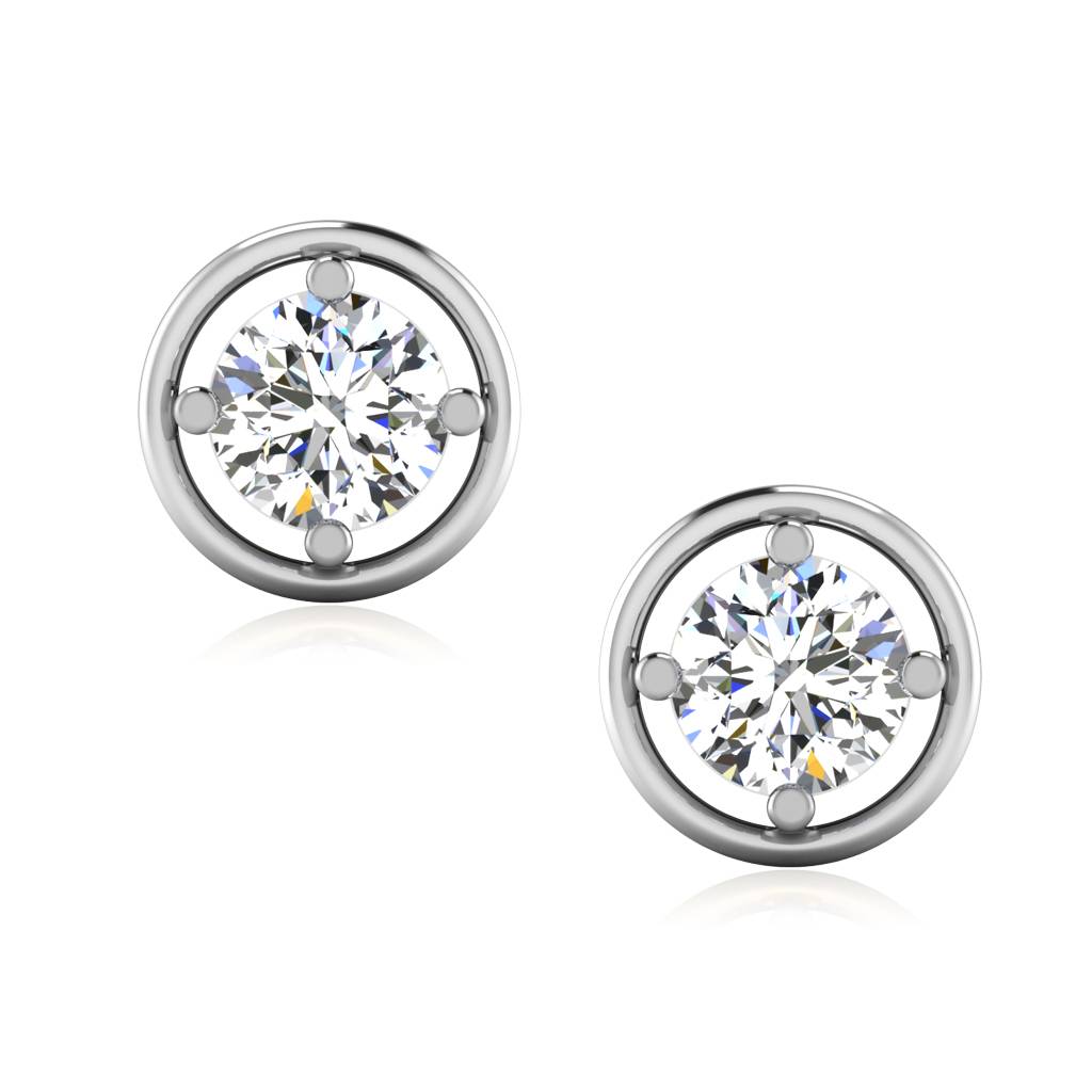 Iski Uski 925 Sterling Silver Solitaire Halo Round Stud Earrings