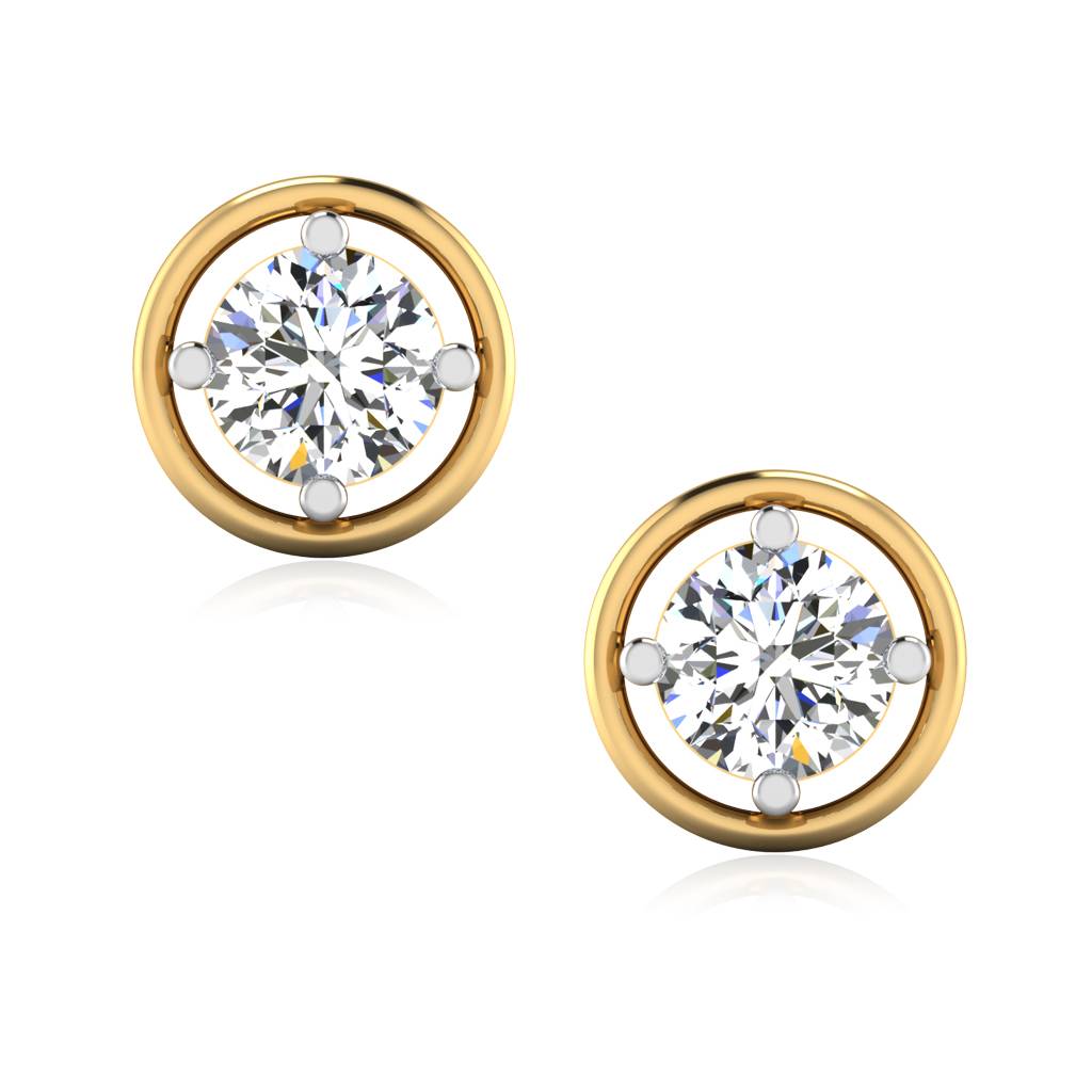 Iski Uski 925 Sterling Silver Solitaire Halo Round Stud Earrings