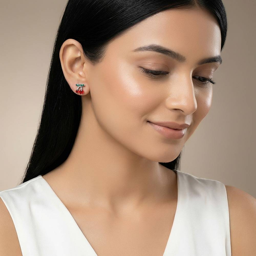 925 Silver Cherry Charm Earrings|Drops To Gift Women & Girls | With Certificate Of Authenticity And 925 Stamp | 6 Mo : ER03307