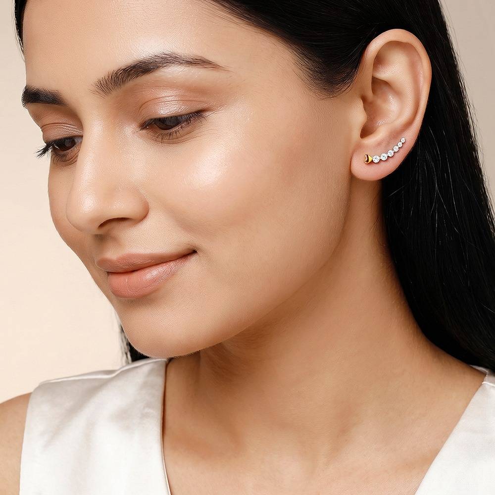 925 Silver Dual Tone Raw Edge Silver Climber Earrings|Drops To Gift Women & Girls | With Certificate Of Authenticity : ER03642