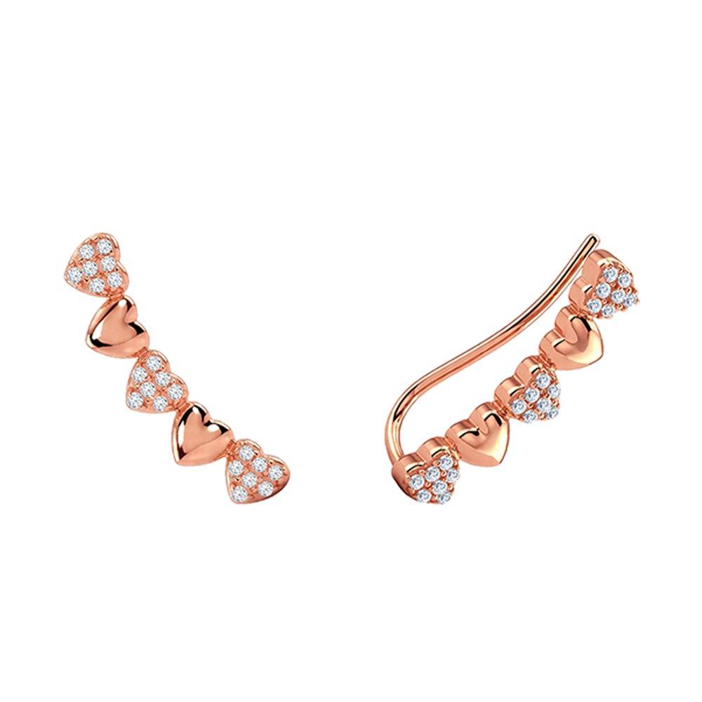 925 Silver Rose Gold Alterna Heart Climber Earrings|Studs To Gift Women & Girls | With Certificate Of Authenticity A : ER03650