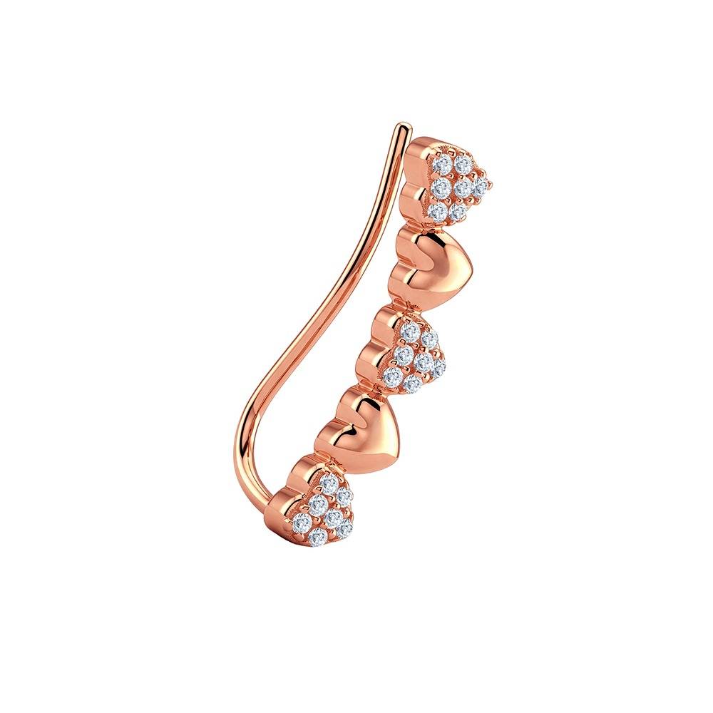925 Silver Rose Gold Alterna Heart Climber Earrings|Studs To Gift Women & Girls | With Certificate Of Authenticity A : ER03650