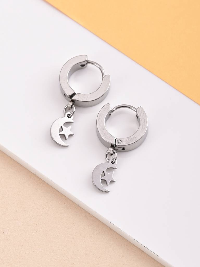 Star Moon Hoop Earrings : ER120-S