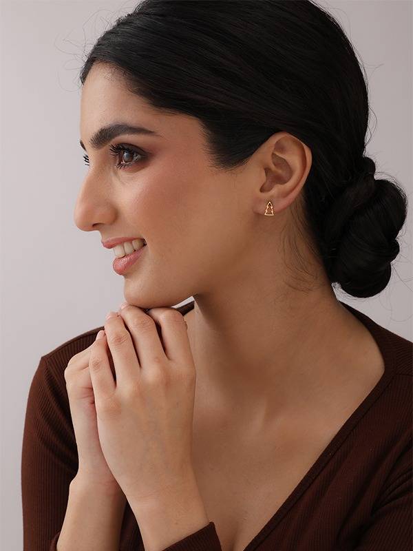 Golden Noel Tree Stud Earrings : ER184205FG