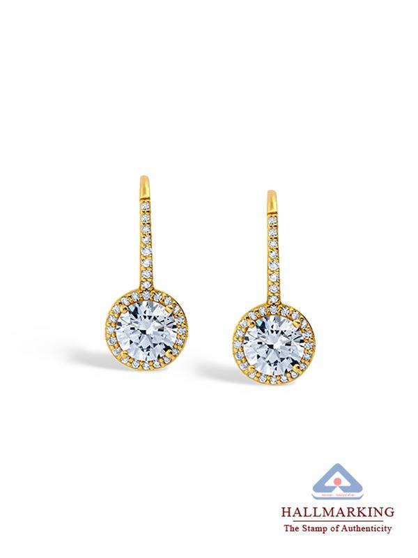 Gold Cz Halo Leverback Drop Earrings : ER185612A18FG