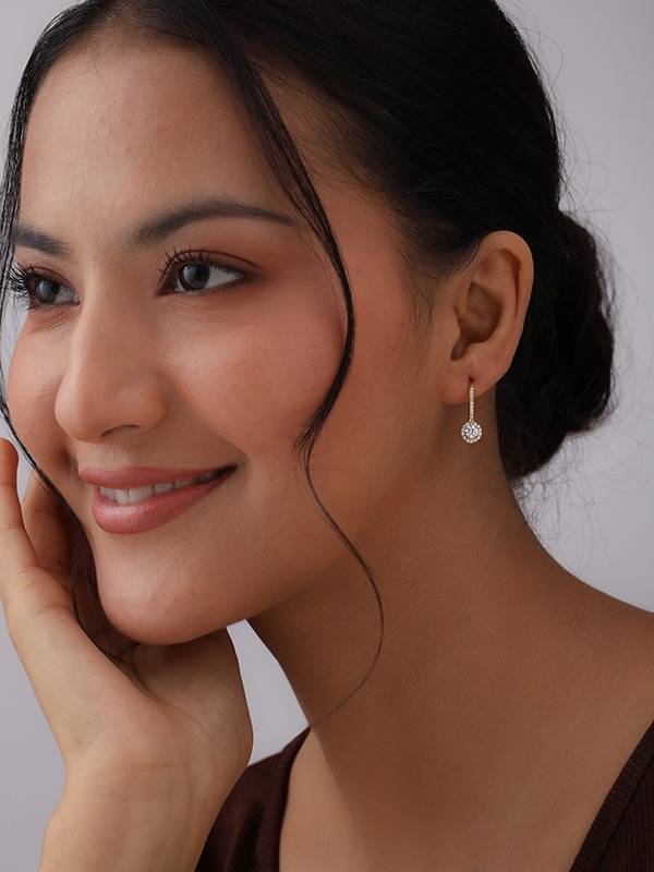 Gold Cz Halo Leverback Drop Earrings : ER185612A18FG