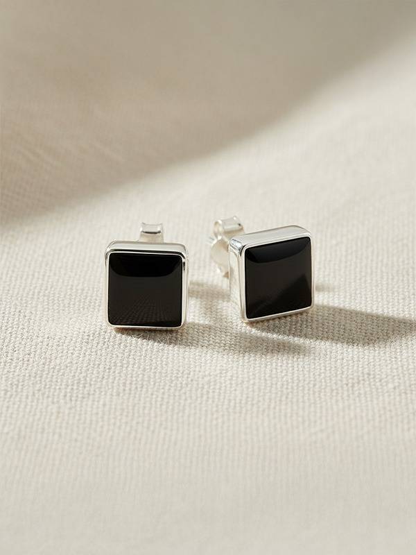 Black Onyx Bezel Studs For Men : ER185810A2SL