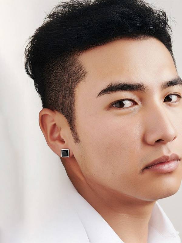 Black Onyx Bezel Studs For Men : ER185810A2SL