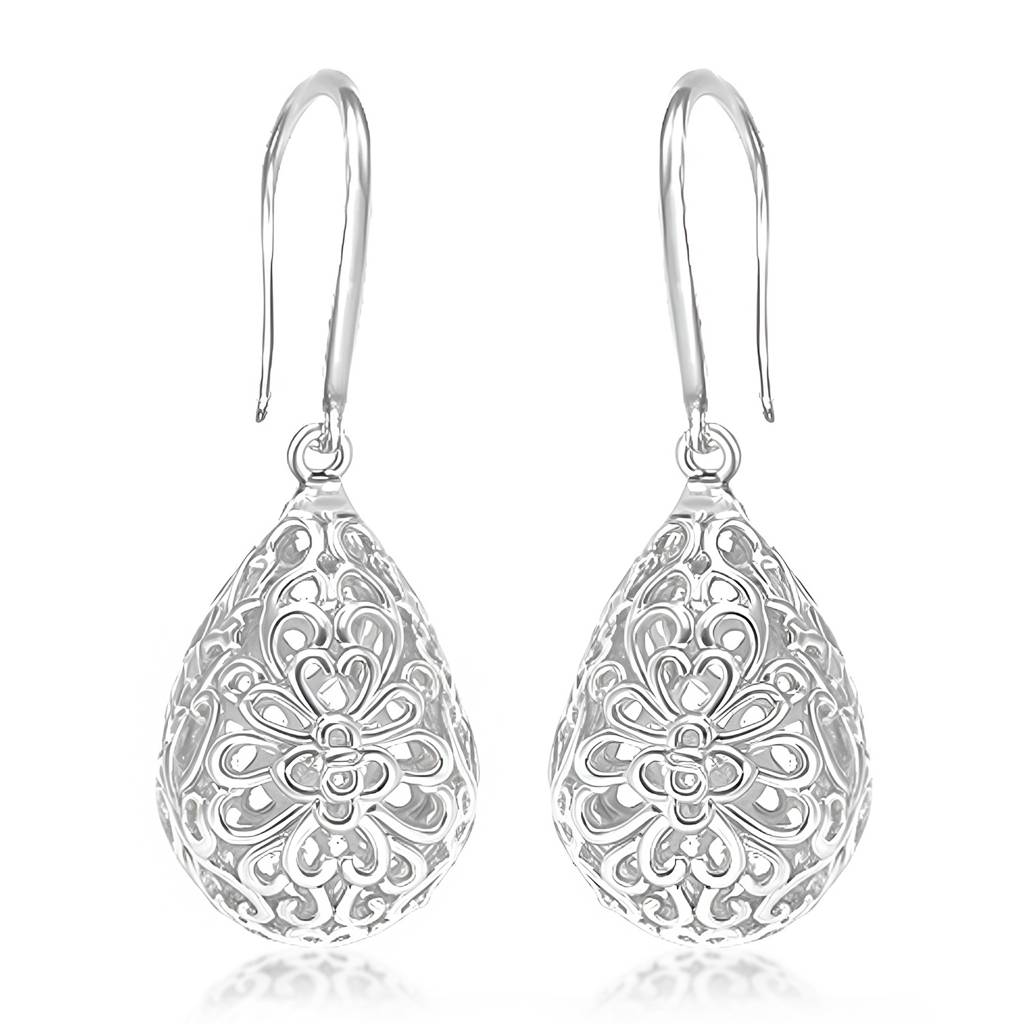 Celestia Silver Filigree Teardrop Earrings : ER186711SL