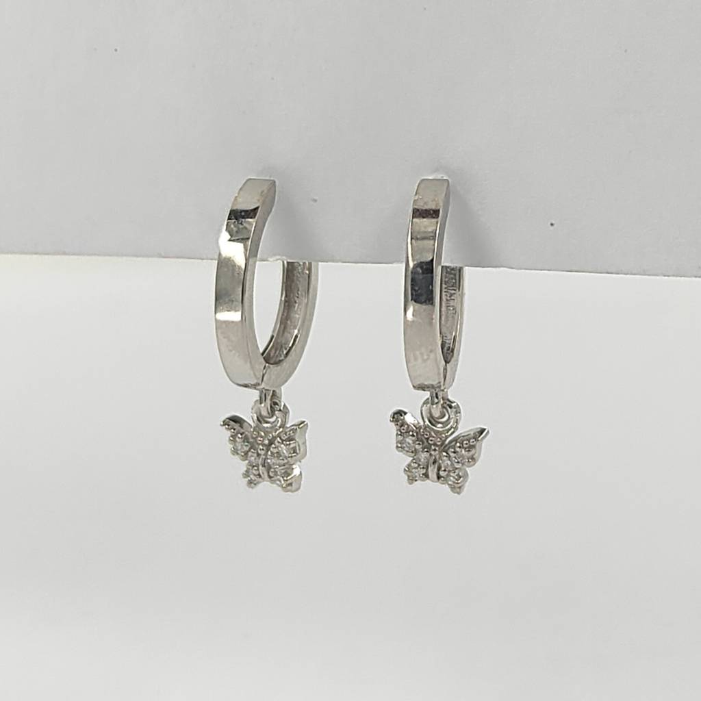 Butterfly Charm Hoop Earrings In Sterling Silver : ER50011W