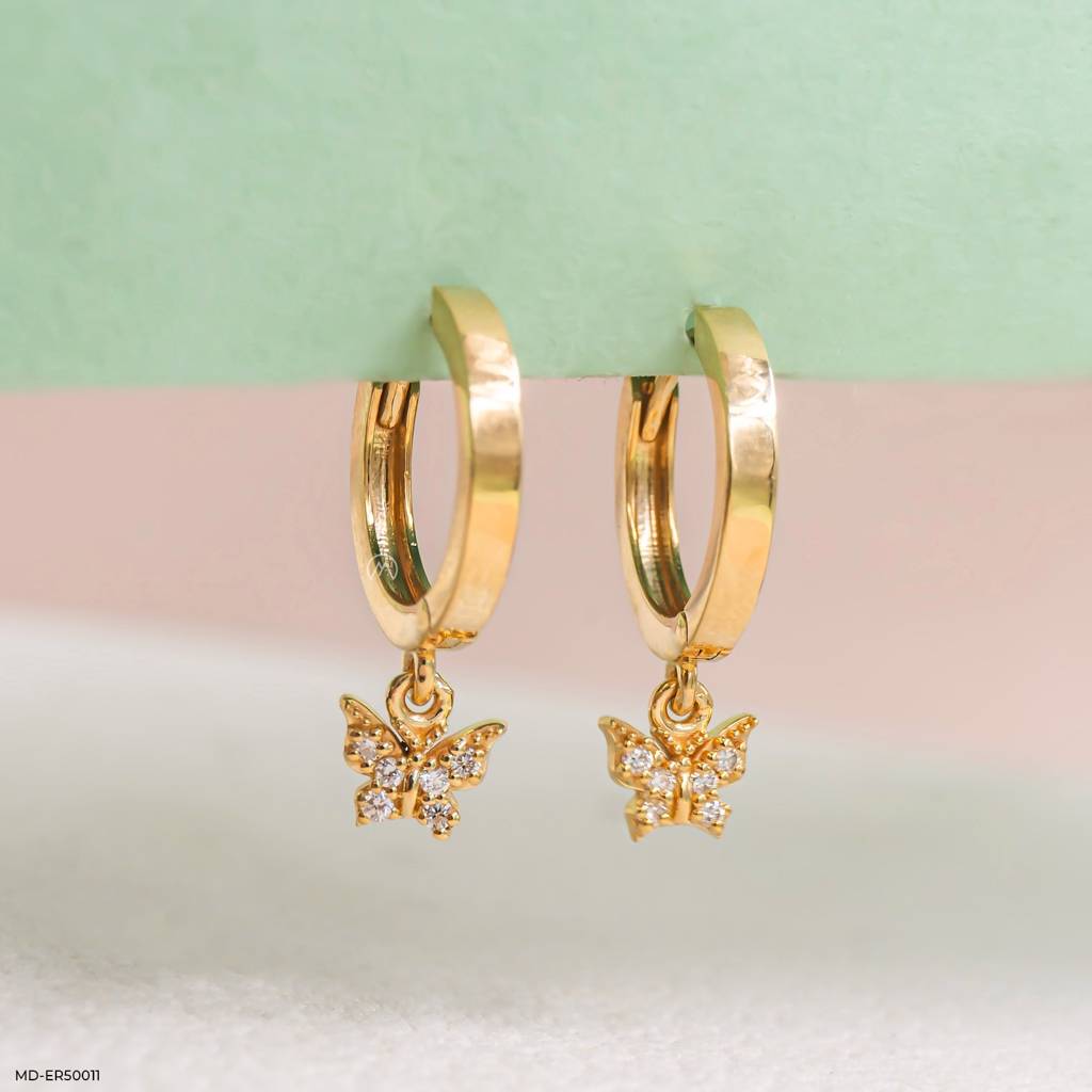 Butterfly Charm Hoop Earrings In Sterling Silver : ER50011Y