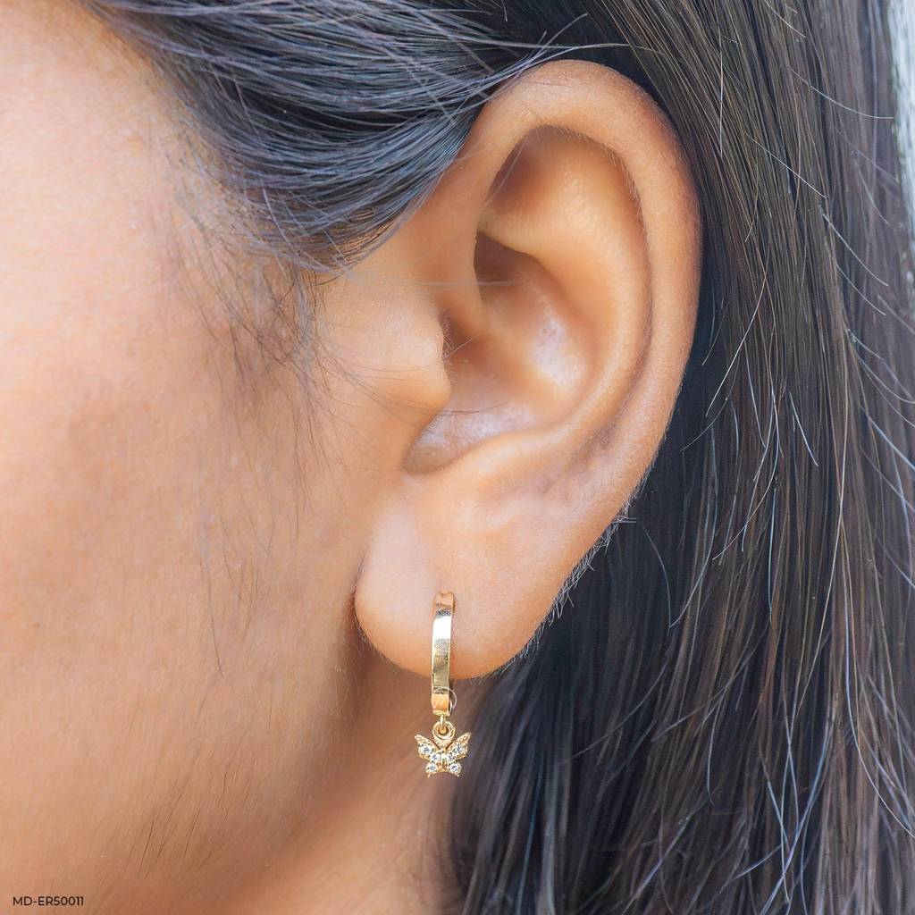 Butterfly Charm Hoop Earrings In Sterling Silver : ER50011Y