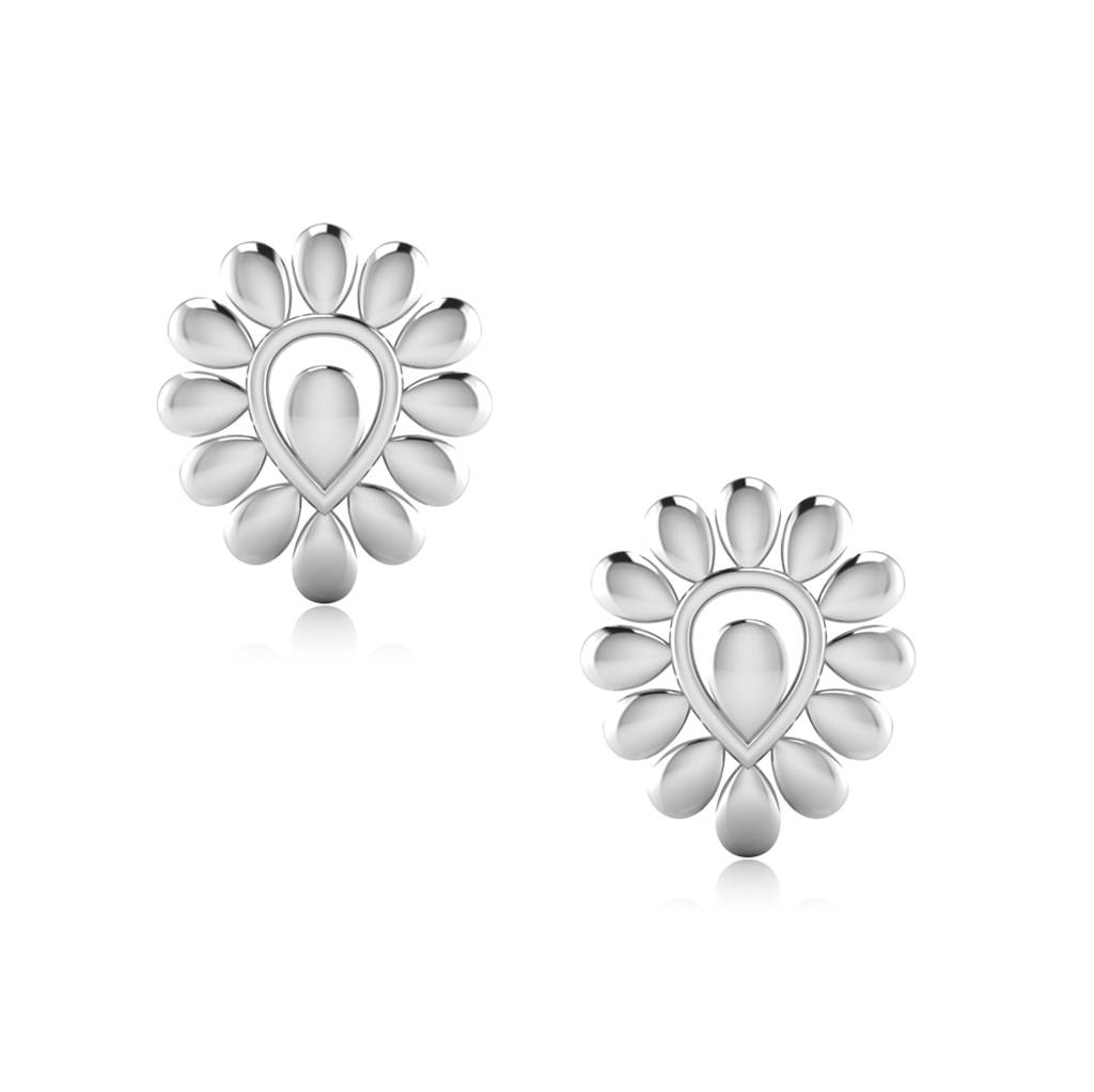 Iski Uski 925 Sterling Silver Floral Plain Silver Stud Earrings