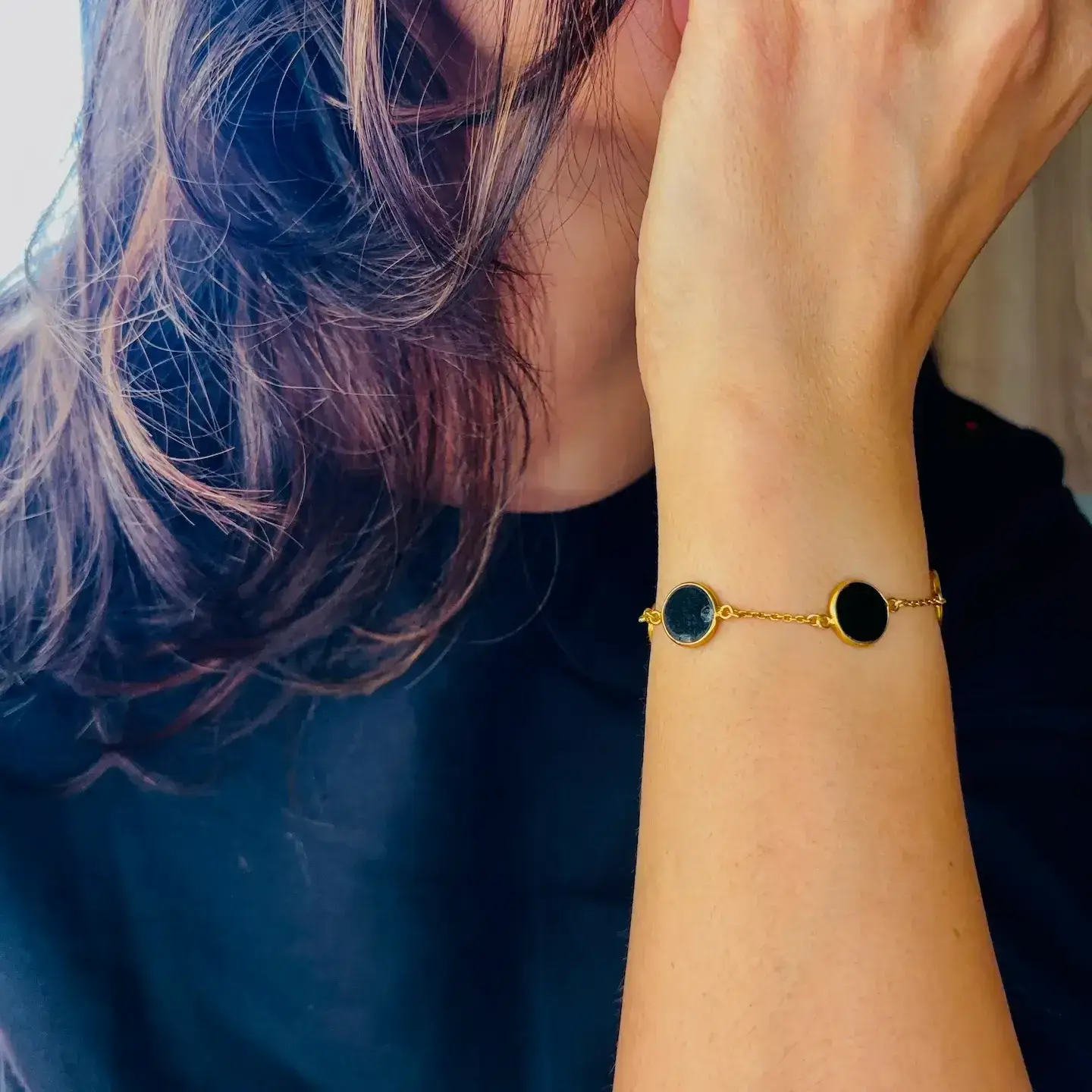 Carbon Bracelet - Black Onyx Beads : ET-B-4