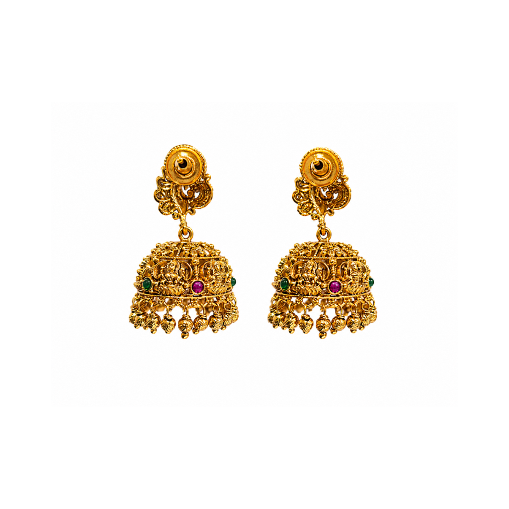 Peacock Crest Dome Jhumka | 1 Gram Gold-Plated Temple Earrings : V-675