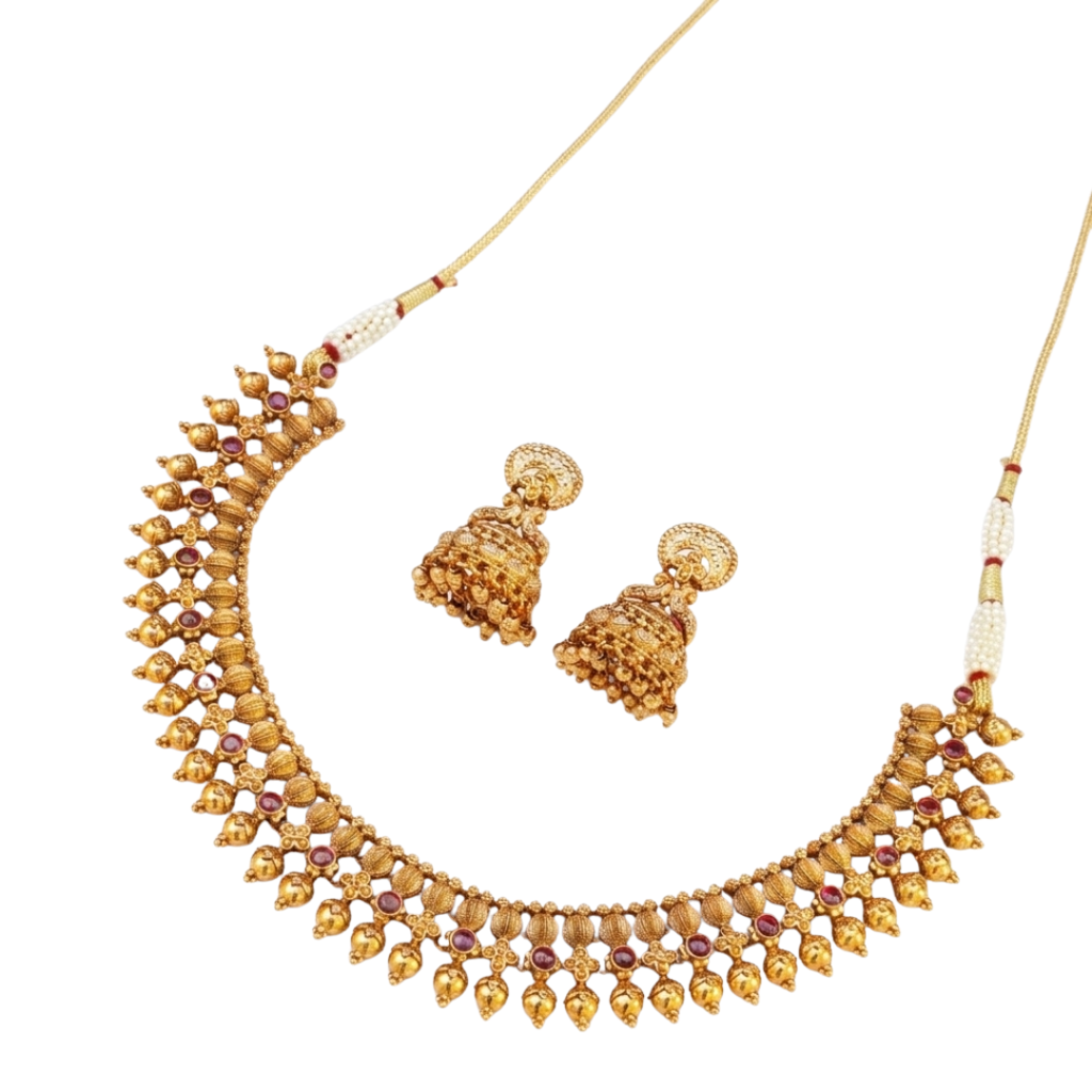 South Indian Temple Jewellery Bridal Choker Necklace Set With Jhumka Earrings : K-1371