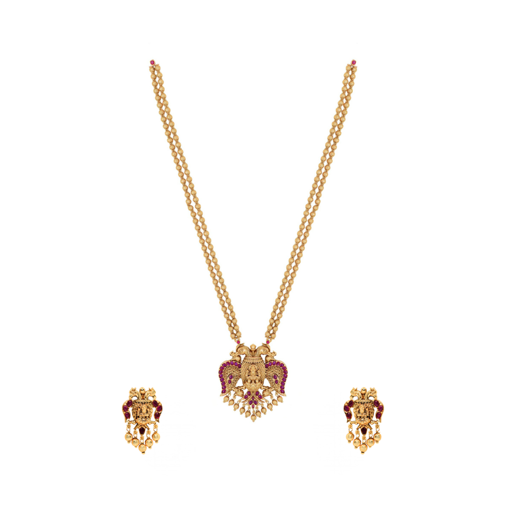 Gandaberunda Temple Necklace Set – Antique South Indian Design : T-44