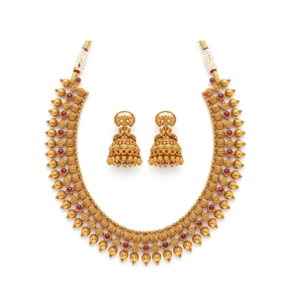 South Indian Temple Jewellery Bridal Choker Necklace Set With Jhumka Earrings : K-1371