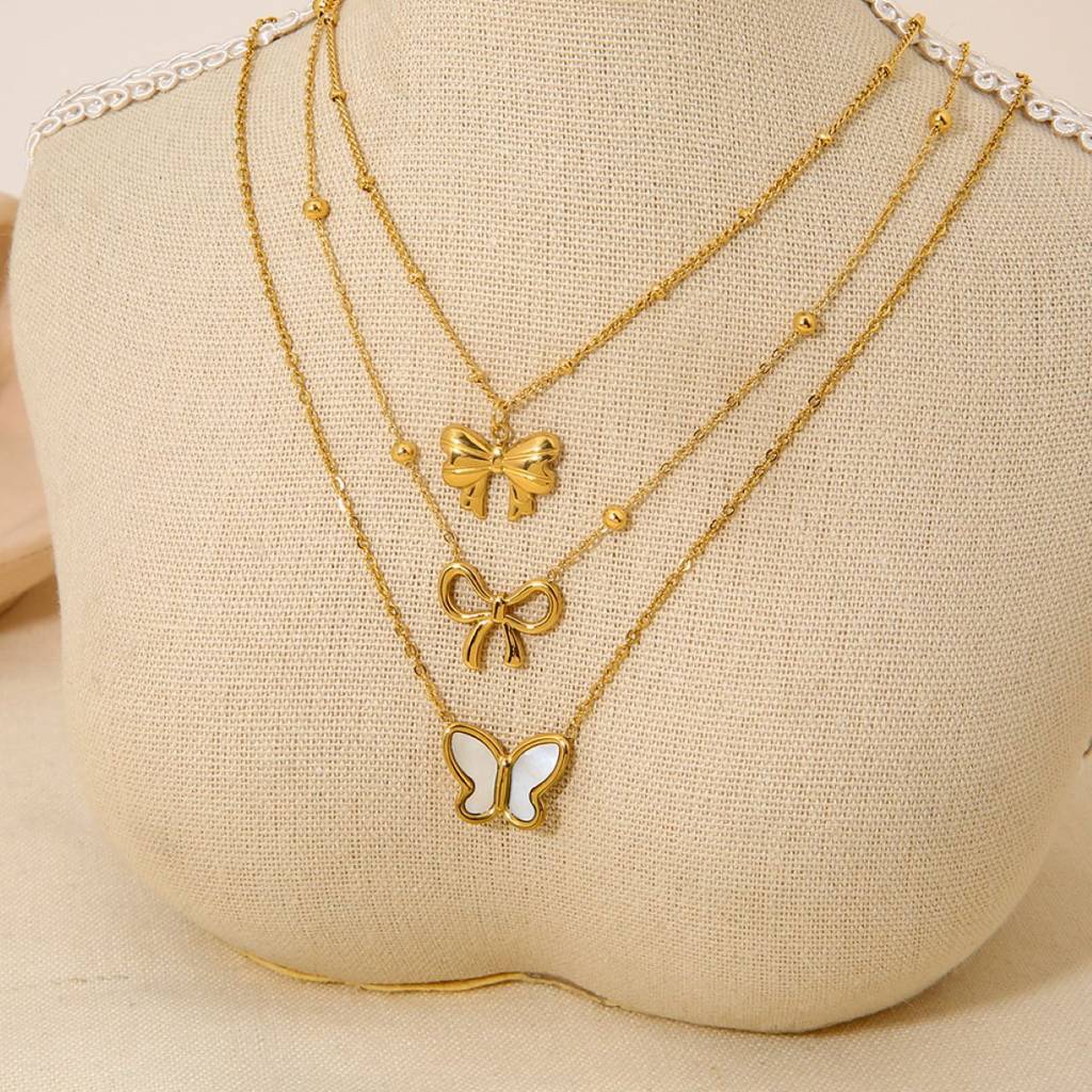 18K Gold Plated Waterproof Antitarnish White Shell Butterfly Pendant Necklace : ANX0125PN213