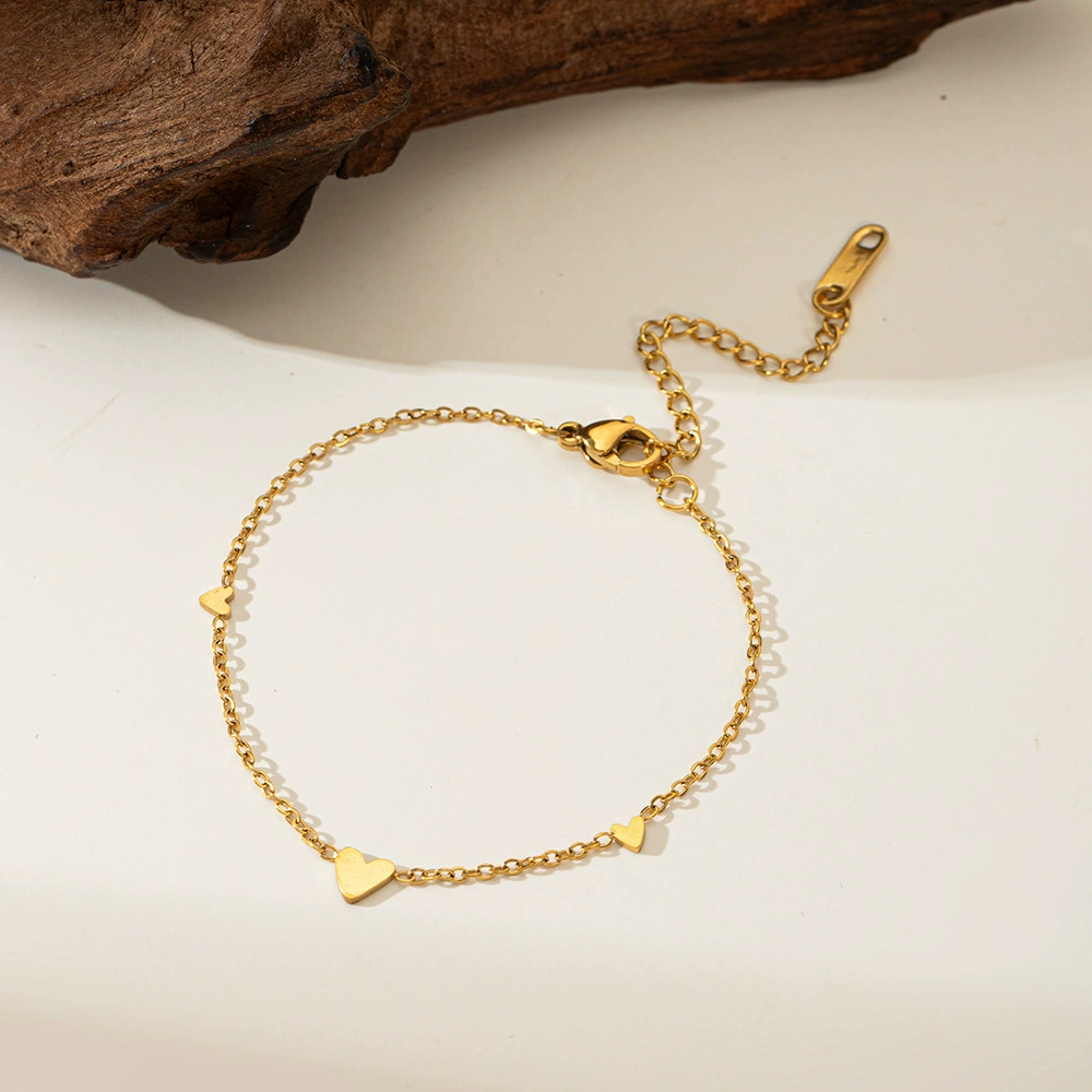18K Gold Plated Waterproof Anti-Tarnish Heart Chain Necklace And Bracelet Set : ALS0725NB17C2