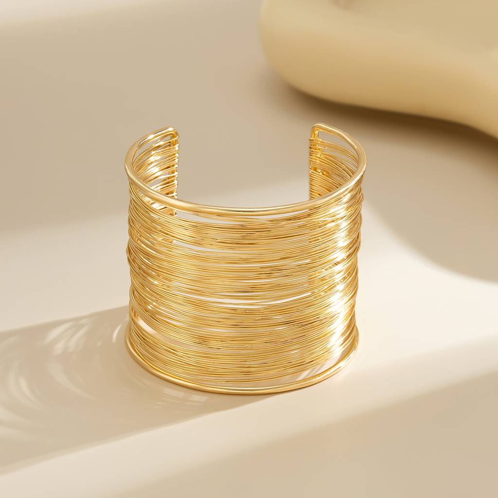 Gold/Silver Plated Anti-Tranish Bold Chunky Coil Wire And Wavy Statement Open Cuff Bracelet Combo : ADNSX0525B6712GC2