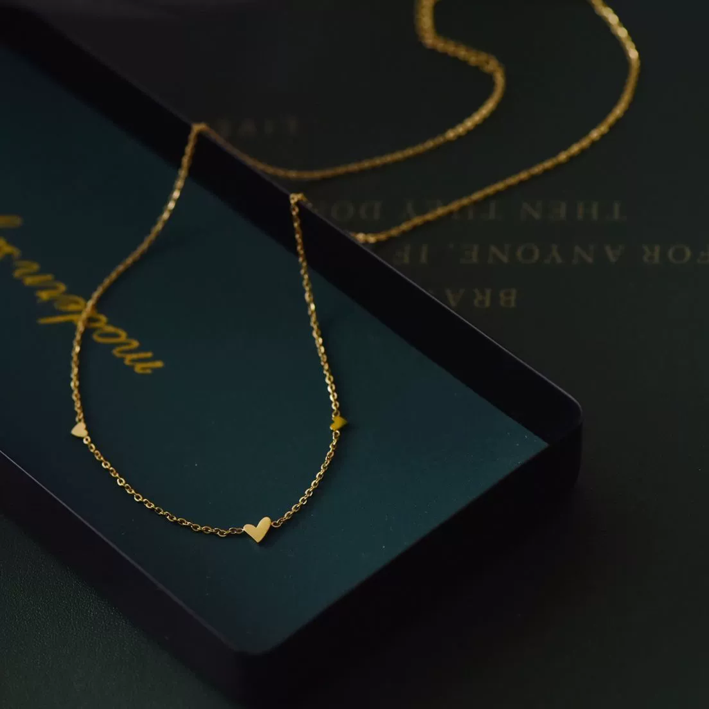18K Gold Plated Waterproof Anti-Tarnish Minimal Heart Chain Necklace : ALS0725N17