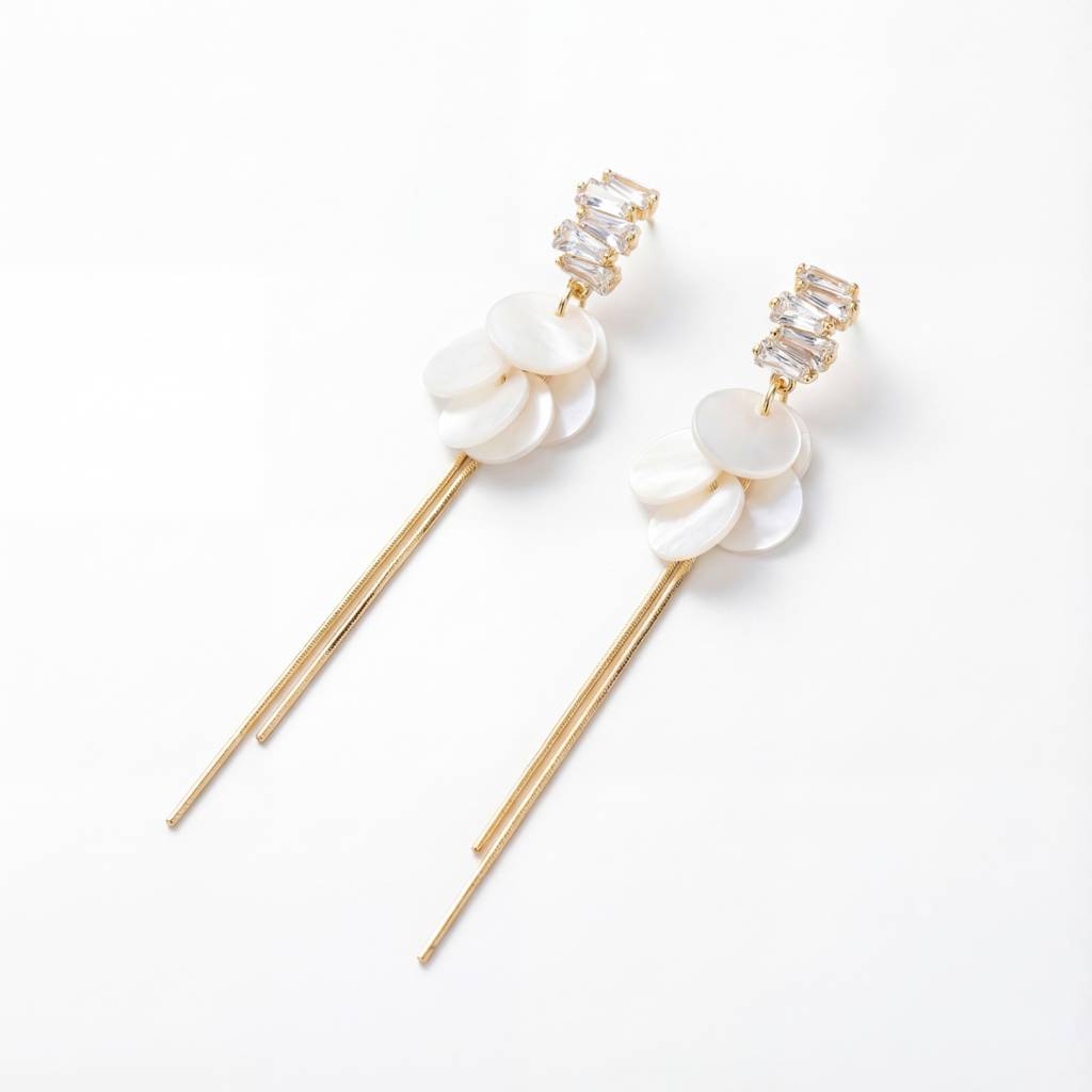 Korean Moonlight Shimmer Tiered Drop Earrings : YUFSER246