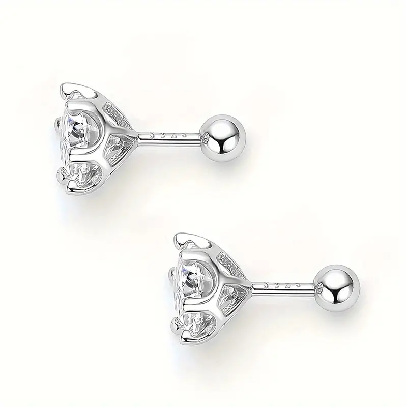 1 - 2 Ct Pair Round Radiant Moissanite Stud Earrings : Round_ScrewBack_1ct
