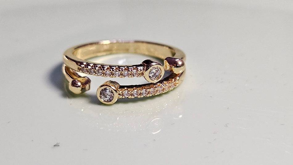 Gold-Plated Double Band Cz Ring – Adjustable Elegant Ring For Women : AST-RIN-0067