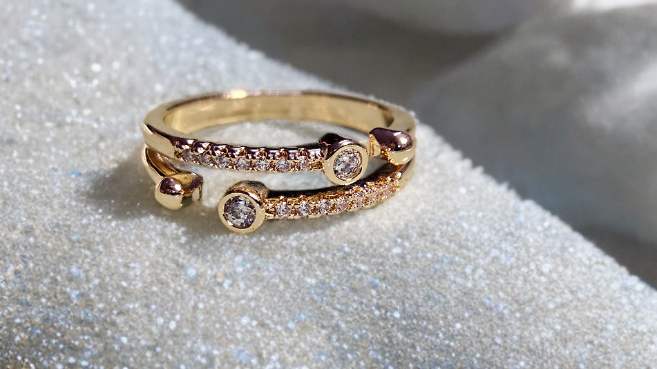 Gold-Plated Double Band Cz Ring – Adjustable Elegant Ring For Women : AST-RIN-0067
