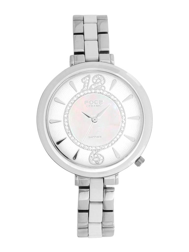 Women'S Premium Round Analog Ceramic Watch With Sapphire Crystal, Ultra-Thin, White Diamond-Studded Dial, Model : F378LSMWHITE