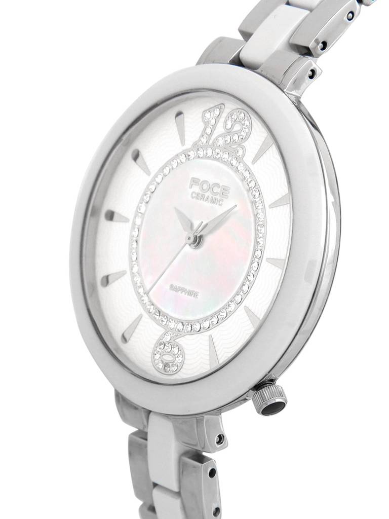 Women'S Premium Round Analog Ceramic Watch With Sapphire Crystal, Ultra-Thin, White Diamond-Studded Dial, Model : F378LSMWHITE