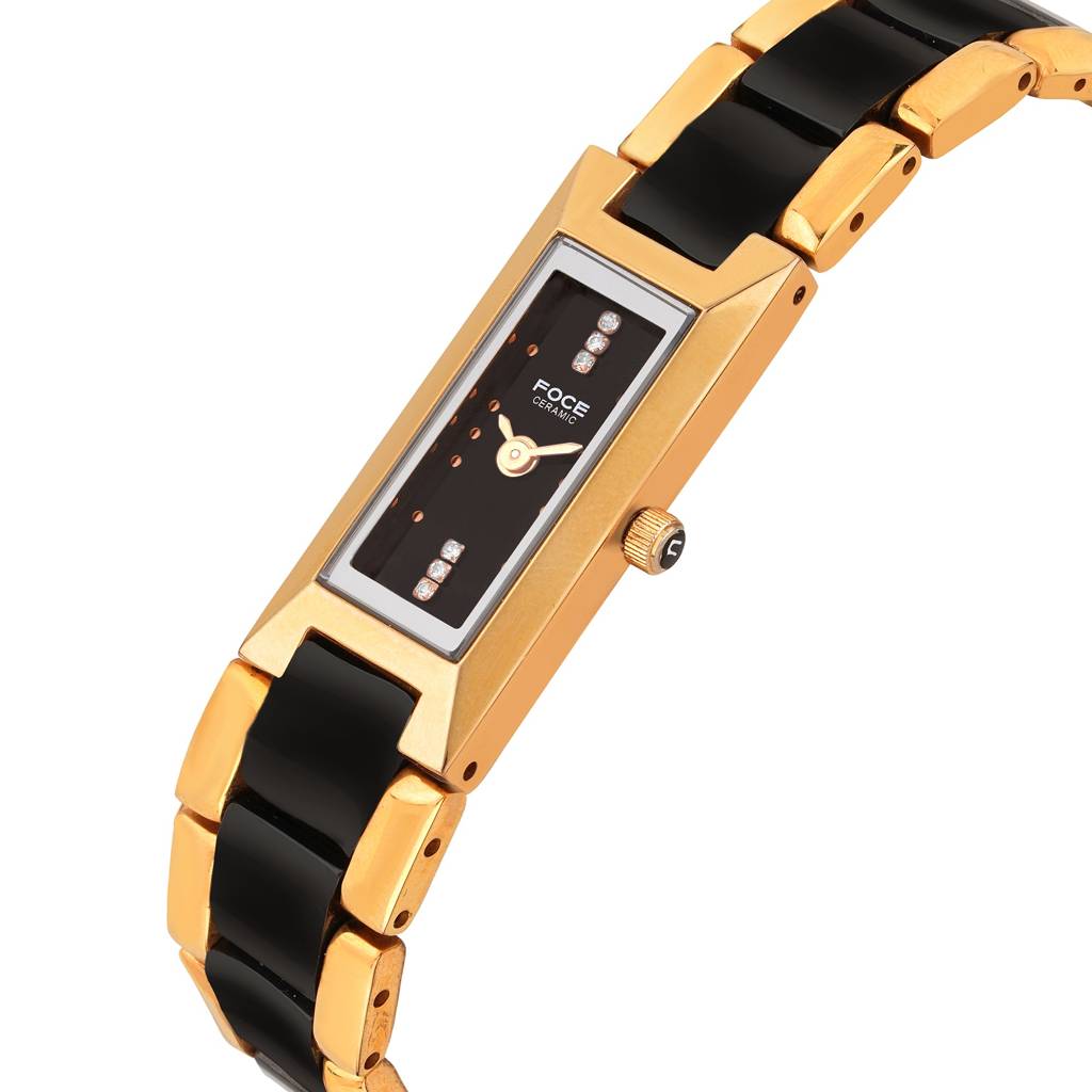 Women'S Premium Ultra-Thin Rectangular Analog Ceramic Watch With Sapphire Crystal, Model F390Lrm : F390LRMBLACK