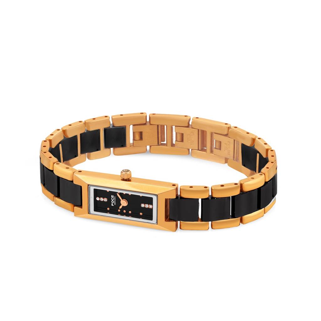 Women'S Premium Ultra-Thin Rectangular Analog Ceramic Watch With Sapphire Crystal, Model F390Lrm : F390LRMBLACK