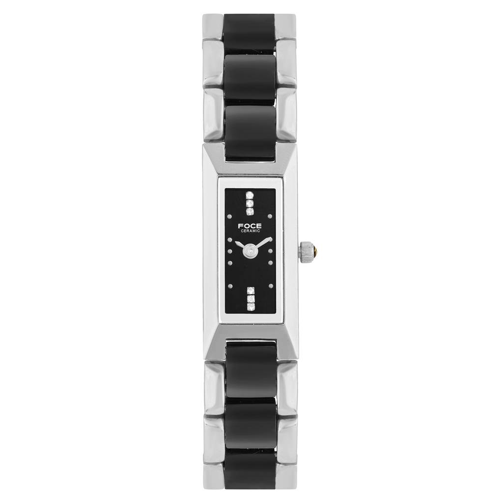Women'S Premium Ultra-Thin Rectangular Analog Ceramic Watch With Sapphire Crystal, Model F390Lrm : F390LSMBLACK