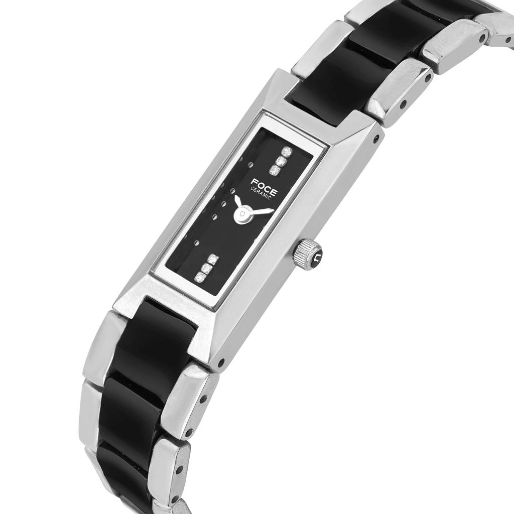 Women'S Premium Ultra-Thin Rectangular Analog Ceramic Watch With Sapphire Crystal, Model F390Lrm : F390LSMBLACK