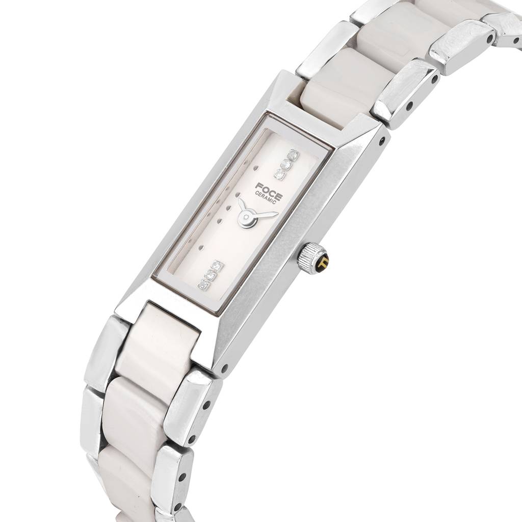Women'S Premium Ultra-Thin Rectangular Analog Ceramic Watch With Sapphire Crystal, Model F390Lrm : F390LSMWHITE