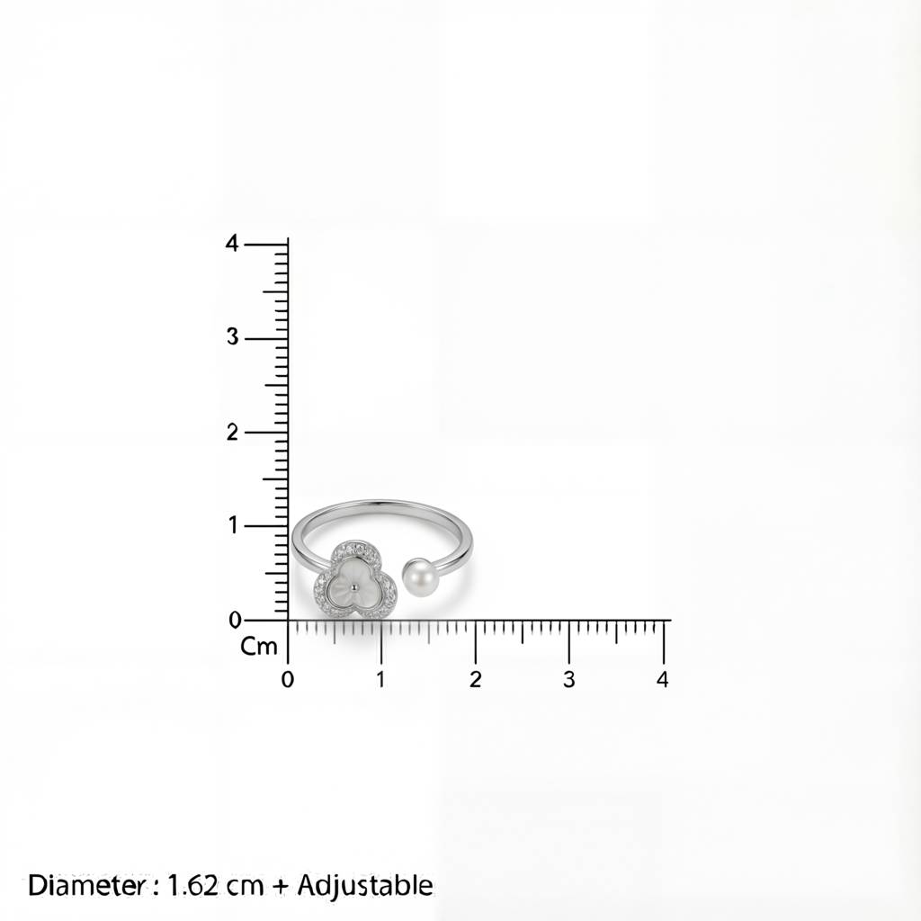 Korean Floral Pearl Open Bypass Ring : YUFSRG004-SL