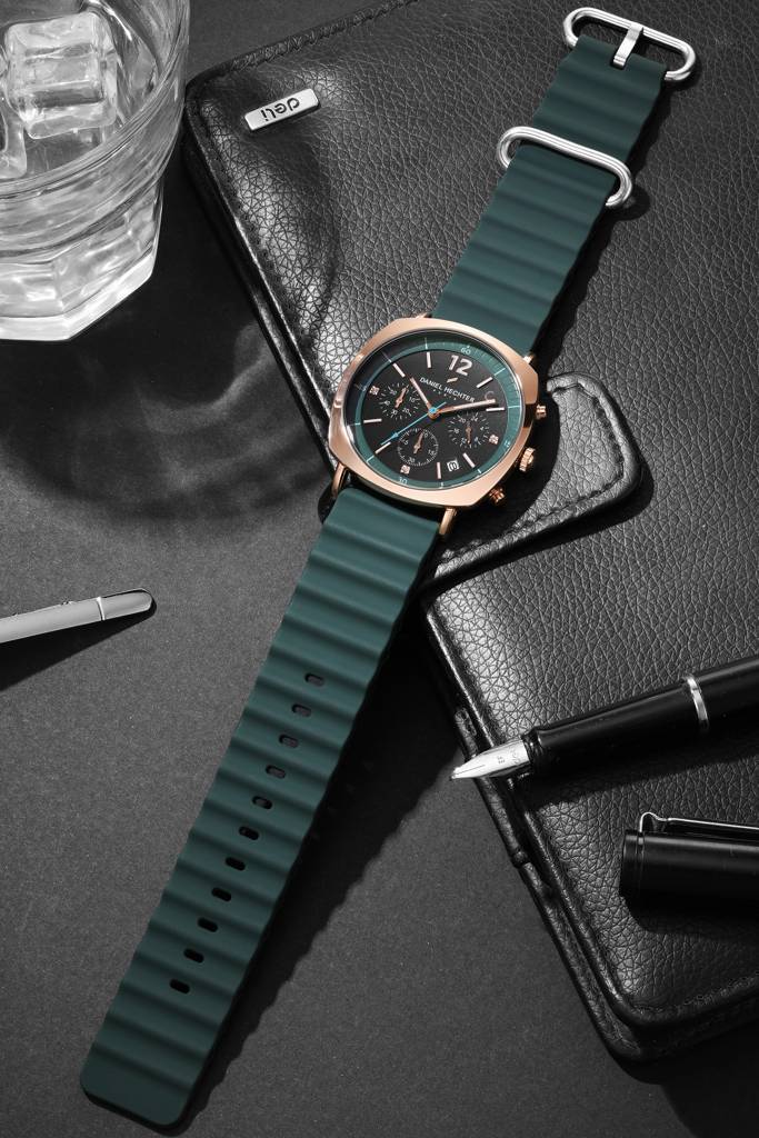 Daniel Hechter Paris Cluny Collection Multifunction Watch For Men With Round Dial, Date Display And Wavy Pattern  : DHM1019-03