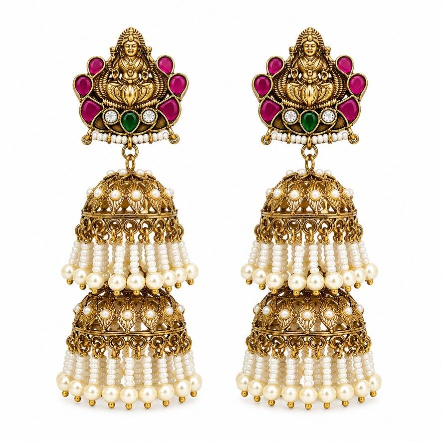Mahalakshmi Antique Double Jhumka Earrings : PR-287E