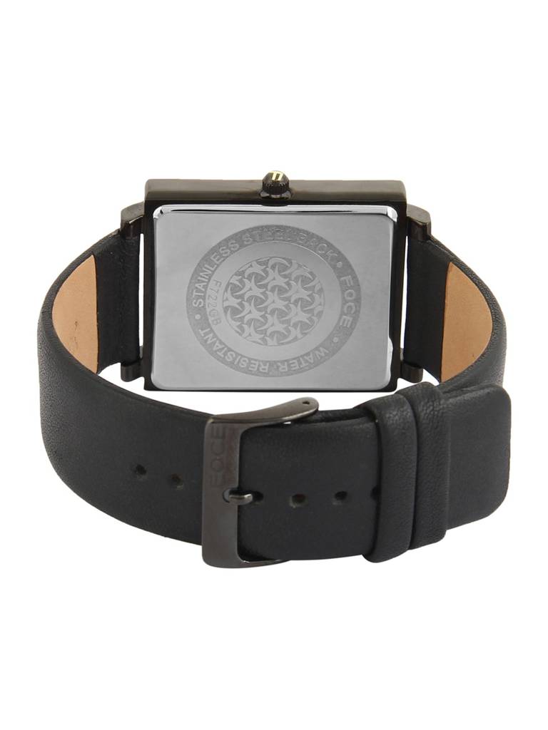 Men'S Sleek Rectangular Watch, Leather Strap, Separate Day, Date, 24 Hour Subdials - Model F722Gbl : F722GBLBLACK