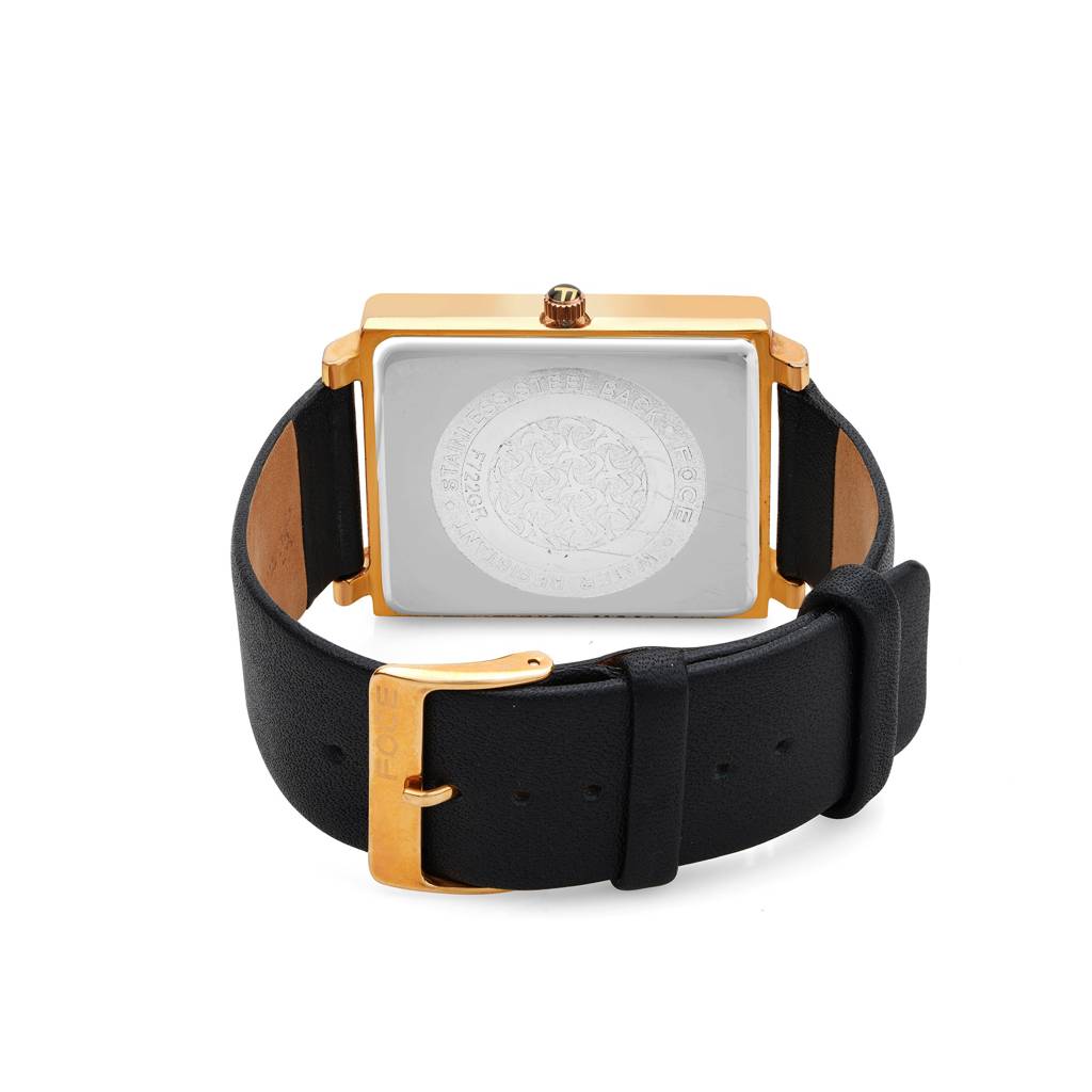 Men'S Sleek Rectangular Watch, Leather Strap, Separate Day, Date, 24 Hour Subdials - Model F722Gbl : F722GRLWHITE