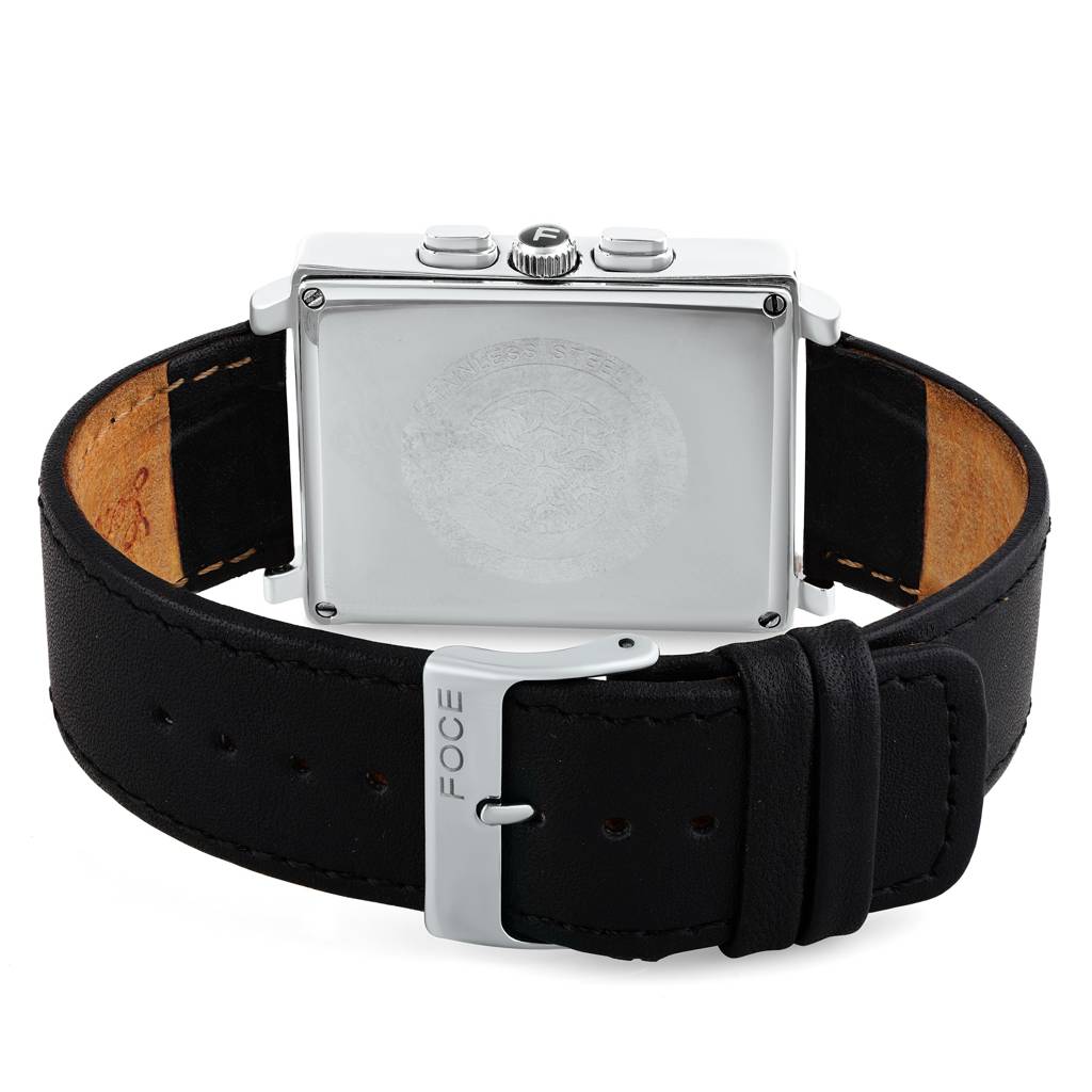 Premium Men'S Square Multifunction Watch With Silver Case, Black Leather Strap, Day, Date, And 24-Hour Subdials : F729GSLBLACK