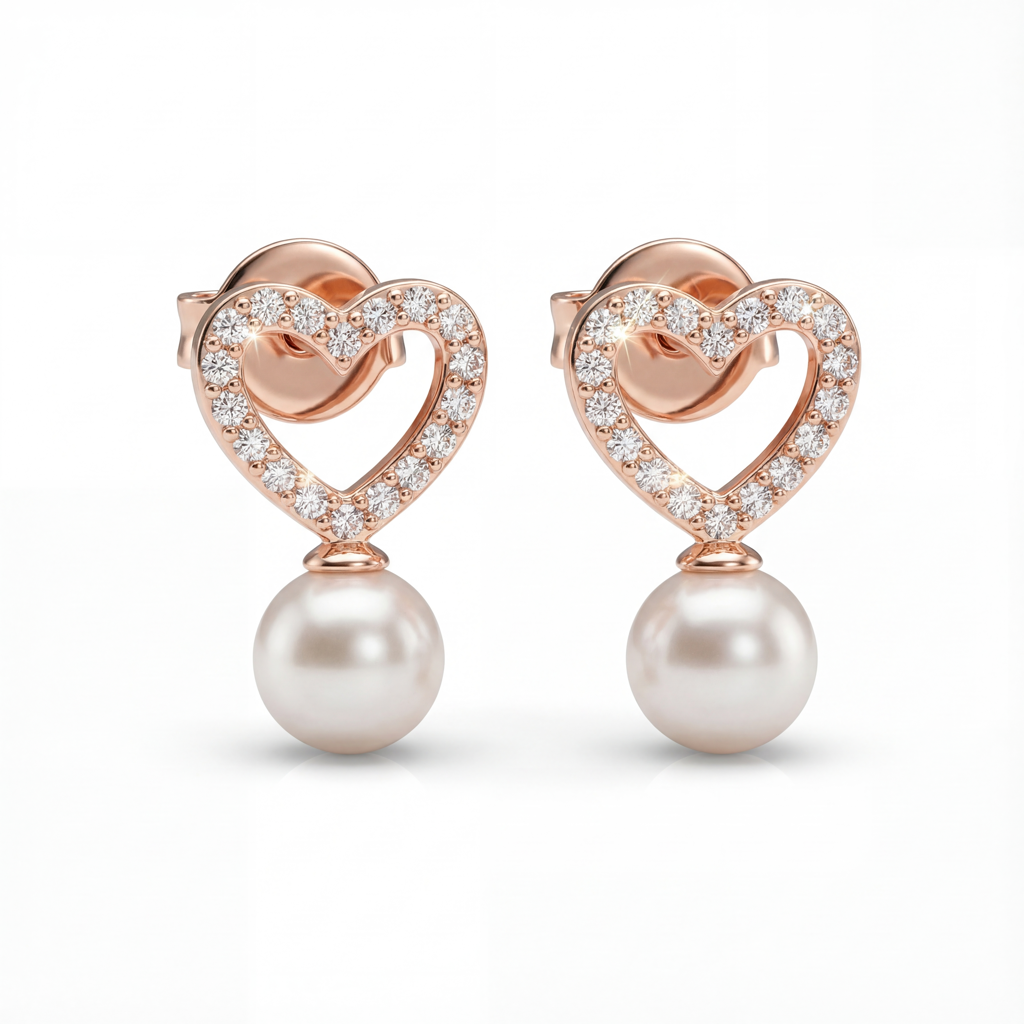 Romantic Heart Pearl Studs : YUFSER234